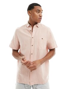 ASOS DESIGN - Camicia comoda in misto lino rosa