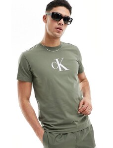 Calvin Klein - T-shirt girocollo verde oliva con logo a monogramma