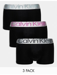Calvin Klein Steel - Confezione da 3 paia di boxer aderenti neri con fascia in vita acciaio e scritta colorata-Nero