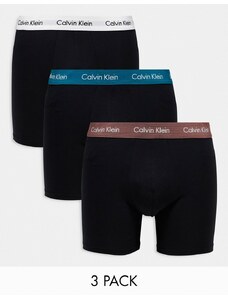 Calvin Klein - Cotton Stretch - Confezione da 3 boxer neri con elastico colorato-Nero