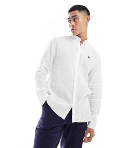 Abercrombie & Fitch - Camicia comoda in lino bianco con logo a icona