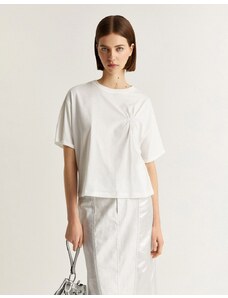 Scalpers - T-shirt bianca stropicciata con scollo ampio-Bianco