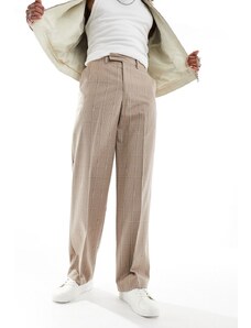 ASOS DESIGN - Pantaloni con fondo ampio eleganti color pietra a quadri larghi-Neutro