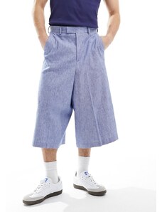 ASOS DESIGN - Pantaloni culotte eleganti in misto lino blu