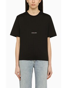 Saint Laurent T-shirt girocollo nera con stampa logo