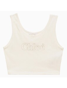 Chloé Top cropped bianco in cotone con logo
