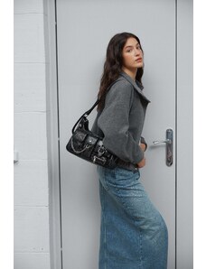 Women's Black Shoulder Bag with Pockets made of Genuine Leather Estro ER00114406
