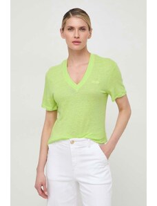 Boss Orange maglietta in lino colore verde