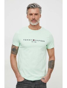 Tommy Hilfiger t-shirt in cotone uomo colore verde con applicazione
