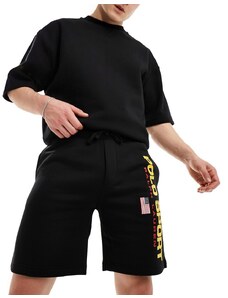 Polo Ralph Lauren - Sport Capsule - Pantaloncini della tuta neri con logo sulla gamba-Nero