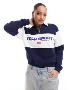 Polo Ralph Lauren - Sport Capsule - Felpa blu navy con zip corta e logo sul petto