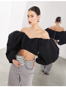 ASOS EDITION - Ultimate - Top stile corsetto nero con maniche voluminose
