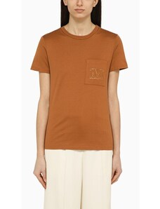 Max Mara T-shirt color cuoio in cotone con logo