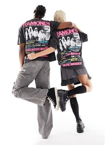 ASOS DESIGN - T-shirt unisex oversize nero slavato con grafica dei The Ramones