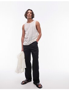 Topman - Pantaloni premium a fondo ampio neri con coulisse e pieghe-Nero