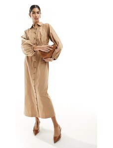 ASOS DESIGN - Vestito camicia lungo color cuoio con dettagli stile impermeabile-Marrone
