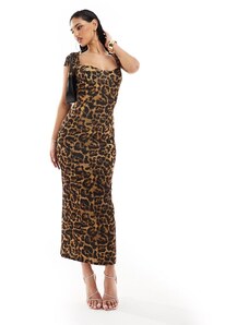 ASOS DESIGN - Vestito midi leopardato con maniche ad aletta e scollo a cuore-Multicolore