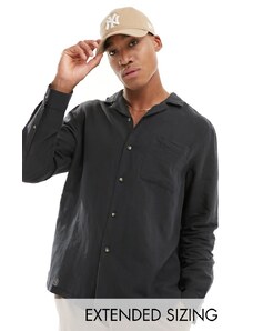 ASOS DESIGN - Camicia vestibilità comoda con rever in misto lino nera con tasca applicata-Nero