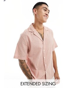 ASOS DESIGN - Camicia a maniche corte rosa polvere in pizzo vestibilità comoda con rever