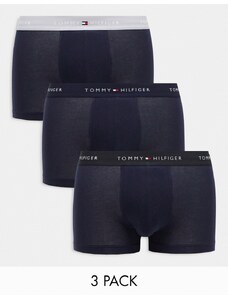 Tommy Hilfiger - Signature Cotton Essentials - Confezione da 3 boxer aderenti blu navy con fascia in vita colorata