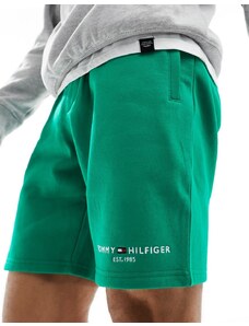 Tommy Hilfiger - Pantaloncini felpati verdi con logo piccolo-Verde