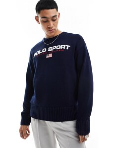 Polo Ralph Lauren - Sport Capsule - Maglione oversize blu navy in cotone con logo