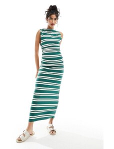 ASOS DESIGN - Vestito lungo verde e bianco a righe con scollo a barchetta e arricciature laterali-Multicolore