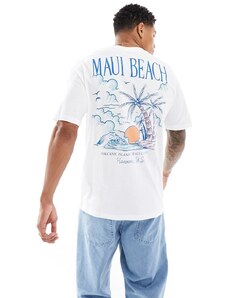 Jack & Jones - T-shirt oversize bianca con stampa "Maui" sul retro-Bianco
