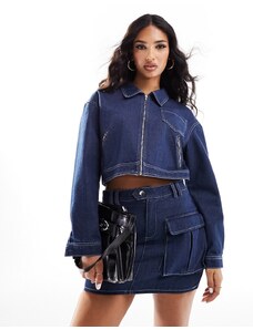Missyempire Missy Empire - Giacca di jeans corta color indaco con zip in coordinato-Blu navy