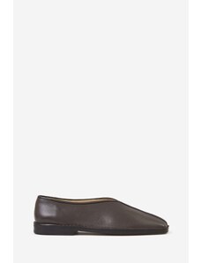LEMAIRE Calzature FLAT PIPED SLIPPERS in pelle marrone