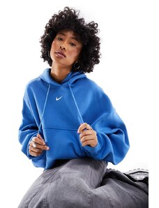 Nike - Felpa corta super oversize color star blue con cappuccio e logo piccolo