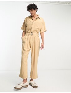 Sister Jane - Tuta jumpsuit unisex color sabbia con cintura-Neutro