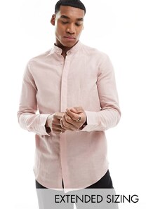 ASOS DESIGN - Camicia serafino elegante in misto lino rosa polvere con collo serafino