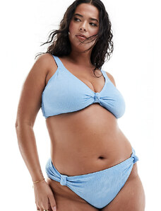 South Beach Curve - Slip bikini a vita alta blu fiordaliso jacquard stropicciato