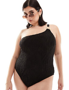 South Beach Curve - Costume da bagno testurizzato monospalla con dettaglio in metallo-Nero