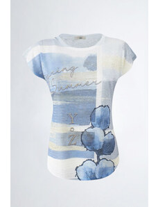 T-shirt celeste donna yes-zee con stampa t243-y303 s