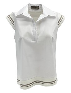 D.EXTERIOR camicia donna a polo bianco con bordi in lurex