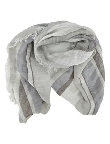 D.EXTERIOR sciarpa donna grigio e bianco in lino e cotone fantasia righe e paillettes