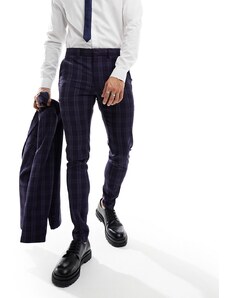 ASOS DESIGN - Pantaloni da abito super skinny blu navy a quadri tono su tono