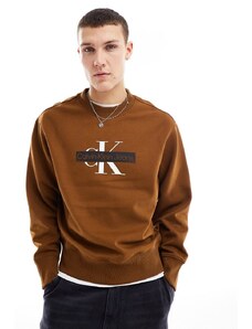 Calvin Klein Jeans - Felpa girocollo marrone con monogramma del logo