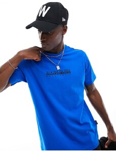Napapijri - T-shirt blu con logo squadrato sul petto