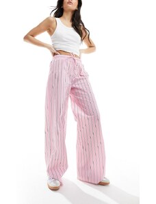 ASOS DESIGN - Pantaloni a fondo ampio in popeline di cotone rosa a righe-Multicolore