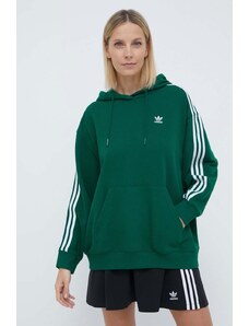 adidas Originals felpa 3-Stripes Hoodie OS donna colore verde con cappuccio con applicazione IN8400