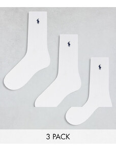 Polo Ralph Lauren - Confezione da 3 paia di calzini sportivi bianchi con logo del pony-Bianco
