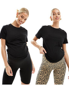 Mama.licious Mamalicious - Confezione da 2 paia di leggings con fascia sopra il pancione neri e leopardati-Multicolore