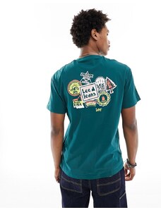 Lee - Camp - T-shirt verde medio con stampa di stemmi sul retro