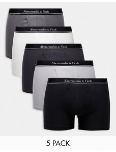 Abercrombie & Fitch - Confezione da 5 boxer aderenti bianchi/grigi con elastico con logo in vita a contrasto-Multicolore