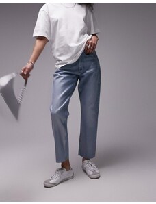 Topshop - Jeans dritti cropped a vita medio alta con bordi grezzi color argento