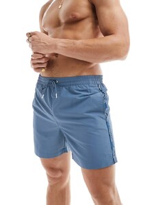 Calvin Klein - Pantaloncini da bagno di media lunghezza blu con coulisse e nastro con logo