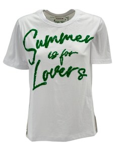 P.A.R.O.S.H. t-shirt donna con scritta in paillettes bianco e verde